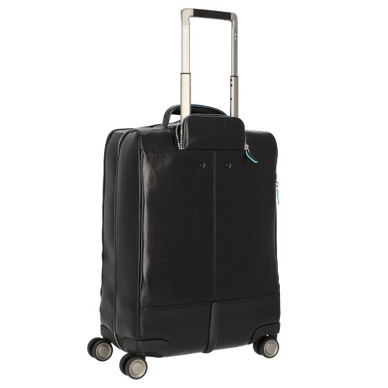 Piquadro Blauwe Vierkante 4-Wiel Leren Cabin Trolley 55 cm Laptopcompartiment