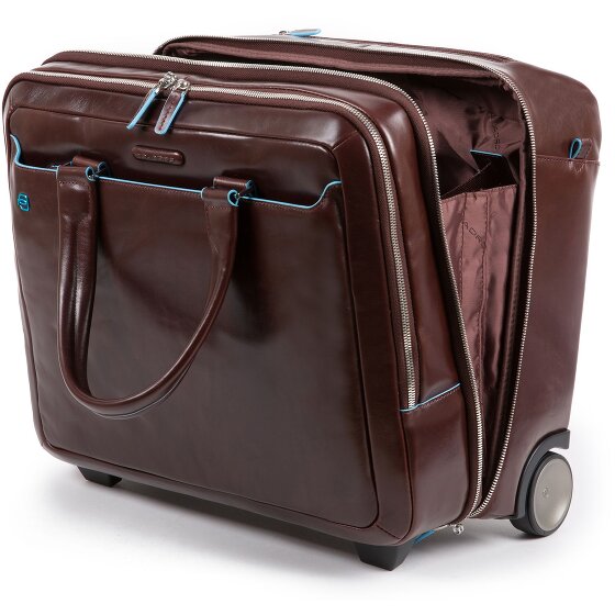 Piquadro Blauwe vierkante 2-wiel Business Trolley Leer 37 cm Laptopcompartiment