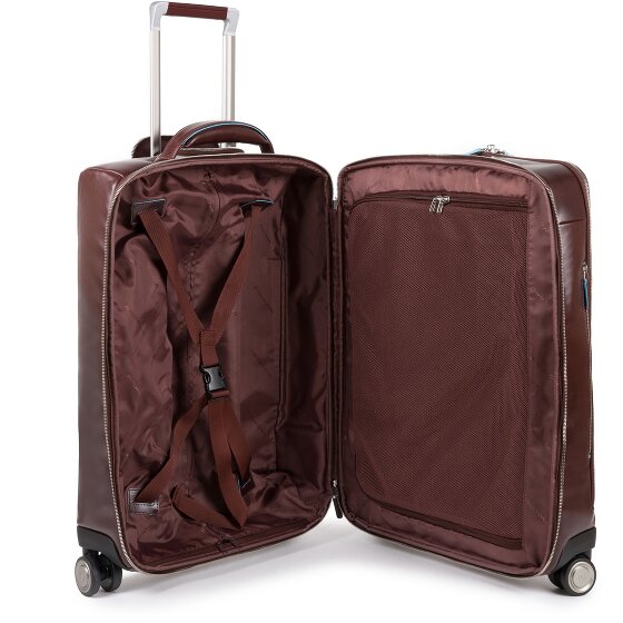 Piquadro Blauwe Vierkante 4-Wiel Leren Cabin Trolley 55 cm Laptopcompartiment