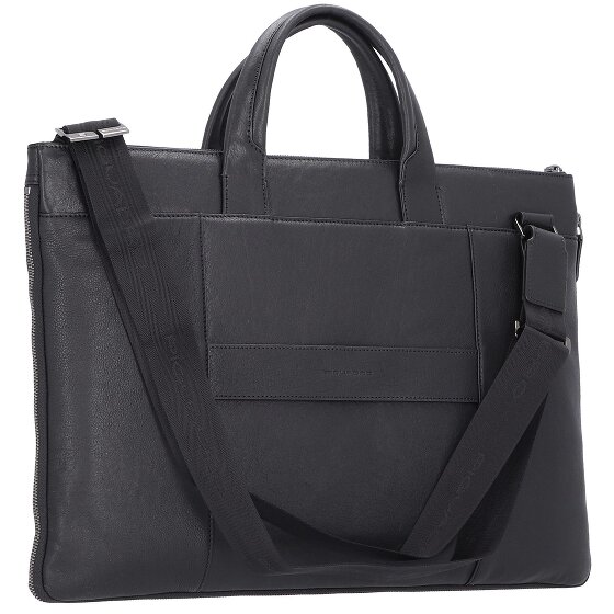 Piquadro Zwarte vierkante laptoptas leer 47 cm