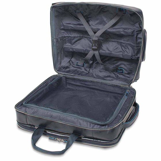Piquadro Blauwe vierkante 2-wiel Business Trolley Leer 51 cm Laptopcompartiment