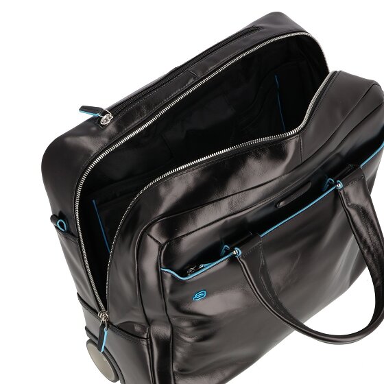 Piquadro Blauwe vierkante 2-wiel Business Trolley Leer 36 cm Laptopcompartiment