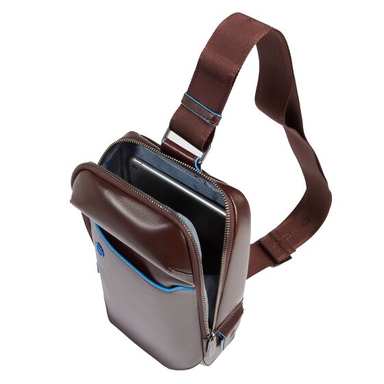 Piquadro Blauwe vierkante schoudertas leer 28 cm