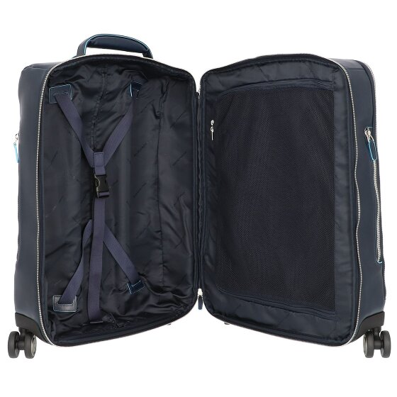 Piquadro Blauwe Vierkante 4-Wiel Leren Cabin Trolley 55 cm Laptopcompartiment