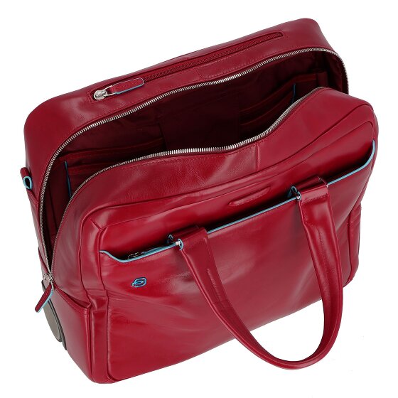 Piquadro Blauwe vierkante 2-wiel Business Trolley Leer 36 cm Laptopcompartiment