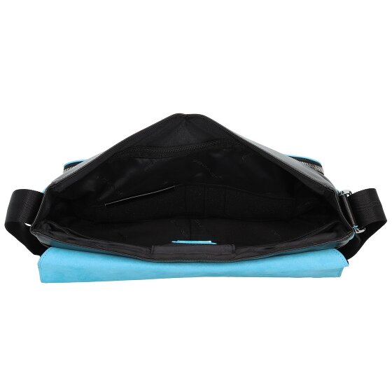 Piquadro Blauwe vierkante Messenger Leer 37 cm Laptop Compartiment