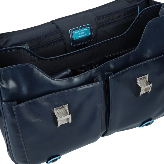 Piquadro Blauwe vierkante aktetas Leer 43 cm Laptopcompartiment