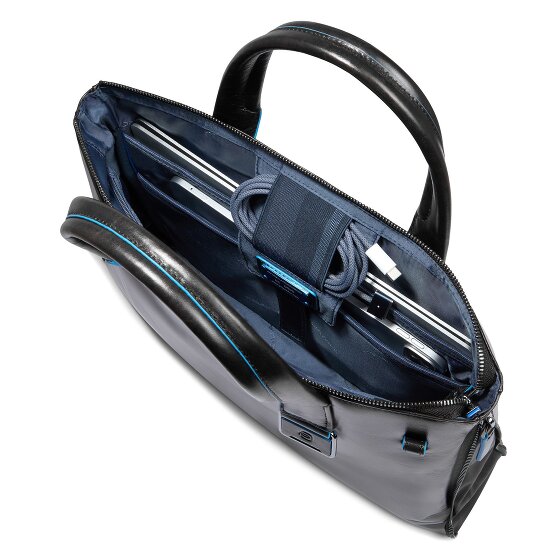 Piquadro Blue Square Shopper Tas Leer 38 cm Laptop compartiment met uitbreidingsplooi