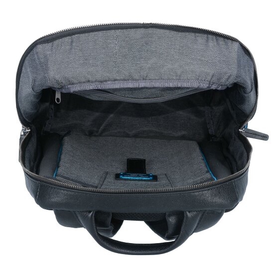 Piquadro Zwarte vierkante rugzak leer 39 cm laptopvak
