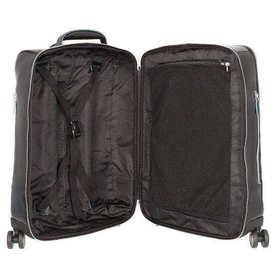 Piquadro Blauwe Vierkante 4-Wiel Leren Cabin Trolley 55 cm Laptopcompartiment
