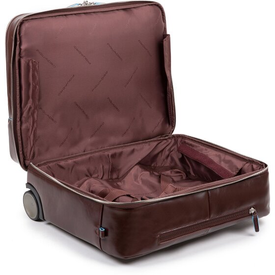 Piquadro Blauwe vierkante 2-wiel Business Trolley Leer 37 cm Laptopcompartiment