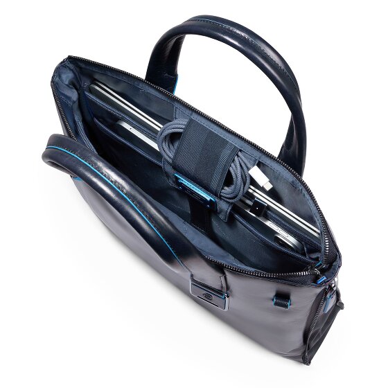 Piquadro Blue Square Shopper Tas Leer 38 cm Laptop compartiment met uitbreidingsplooi