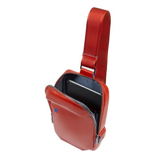 Piquadro Blauwe vierkante schoudertas leer 28 cm