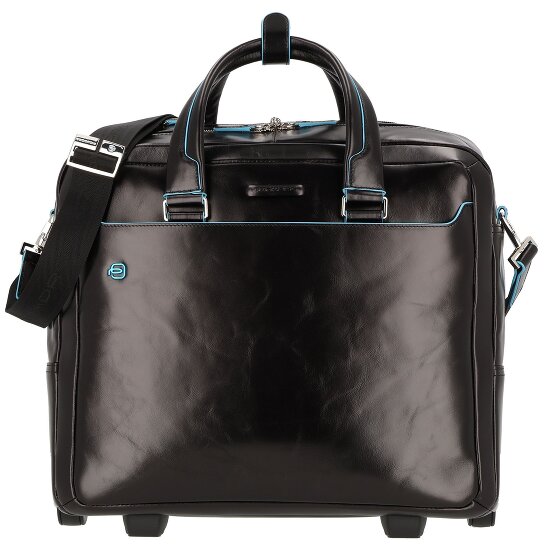 Piquadro Blauwe vierkante 2-wiel Business Trolley Leer 36 cm Laptopcompartiment