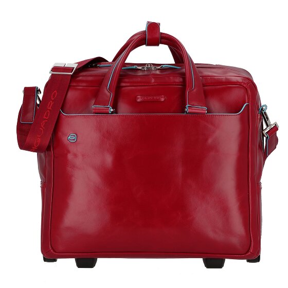 Piquadro Blauwe vierkante 2-wiel Business Trolley Leer 36 cm Laptopcompartiment