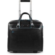 Piquadro Blauwe vierkante 2-wiel Business Trolley Leer 36 cm Laptopcompartiment Productbeeld