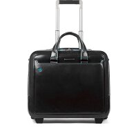 Piquadro Blauwe vierkante 2-wiel Business Trolley Leer 37 cm Laptopcompartiment Productbeeld