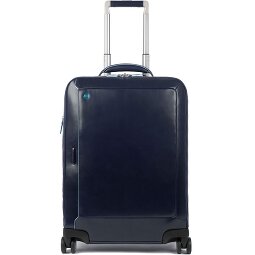 Piquadro Blauwe Vierkante 4-Wiel Leren Cabin Trolley 55 cm Laptopcompartiment  variant 3