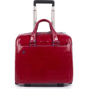 Piquadro Blauwe vierkante 2-wiel Business Trolley Leer 36 cm Laptopcompartiment