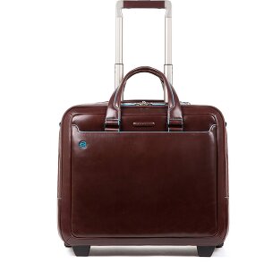 Piquadro Blauwe vierkante 2-wiel Business Trolley Leer 37 cm Laptopcompartiment
