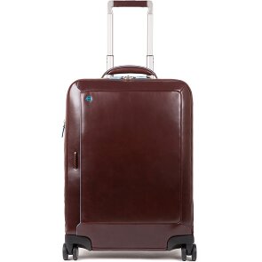 Piquadro Blauwe Vierkante 4-Wiel Leren Cabin Trolley 55 cm Laptopcompartiment