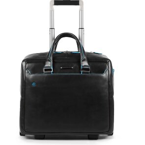 Piquadro Blauwe vierkante 2-wiel Business Trolley Leer 36 cm Laptopcompartiment