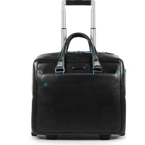 Piquadro Blauwe vierkante 2-wiel Business Trolley Leer 36 cm Laptopcompartiment